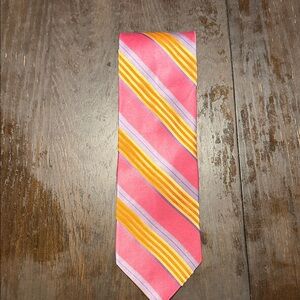 Ike Behar Pink and Orange Striped Tie